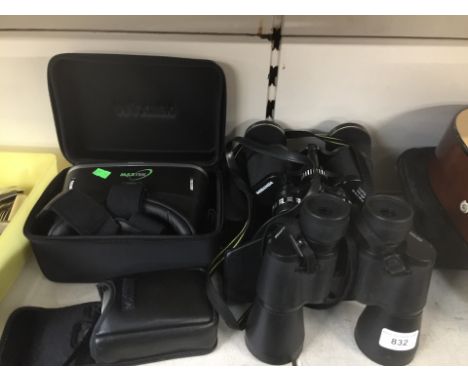 Practika and Miranda binoculars, small camera and a VR headset 