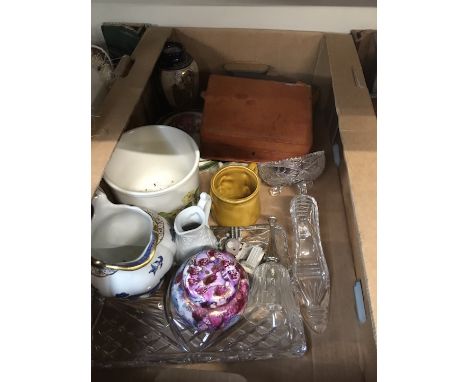 A box of misc ceramic and glassware items 
