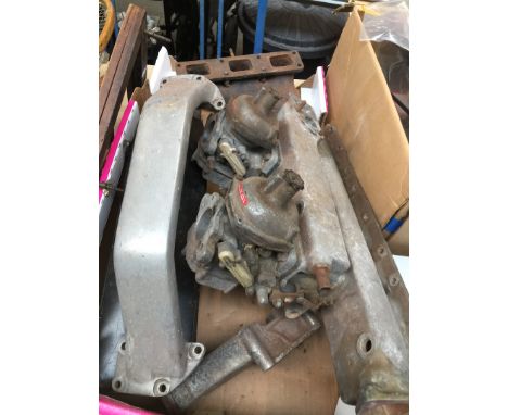 A 6 cylinder Jaguar engine parts / manifold, Stromberg caarburetors, etc 