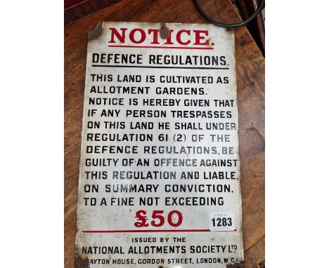 A VINTAGE NATIONAL ALLOTMENTS SOCIETY ENAMEL SIGN. 