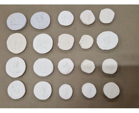 A WOODEN TRUNK CONTAINING BOXES OF BRITISH MUSEUM PLASTER CASTS OF ANCIENT COINS, ALL WITH LABELLING.