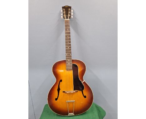 HOFNER CONGRESS ARCHTOP VINTAGE ACOUSTIC GUITAR, LATE 60S/EARLY 70S MODEL, HAND CRAFTED WOODEN BRIDGE + CARRY CASE AND STAND