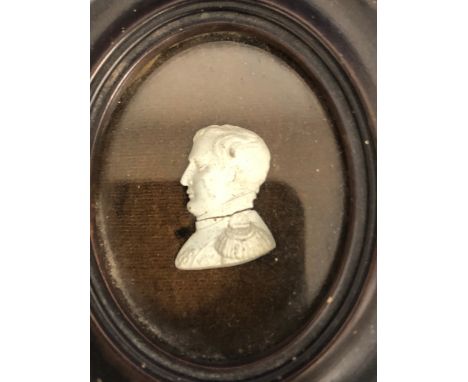 A MINIATURE WHITE PROFILE OF NAPOLEON BONAPARTE INSCRIBED VERSO CAST FROM CORNELIAN TOGETHER WITH A PORTRAIT MINIATURE OF A L