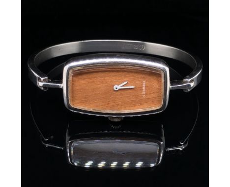A VINTAGE DIAREX SWISS LADIES BANGLE WRIST WATCH, WITH A MANUAL WOUND 17 JEWELED MOVEMENT. THE WATCH WITH 0.925, AND OTHER SI