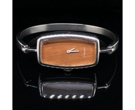 A VINTAGE DIAREX SWISS LADIES BANGLE WRIST WATCH, WITH A MANUAL WOUND 17 JEWELED MOVEMENT. THE WATCH WITH 0.925, AND OTHER SI