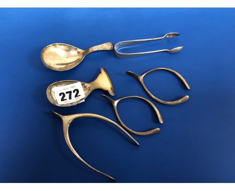 A SILVER CADDY SPOON BY EDWARD MAYFIELD, LONDON 1798, ANOTHER CADDY SPOON BY WILLIAM HUTTON, SHEFFIELD 1904, A PAIR OF SILVER