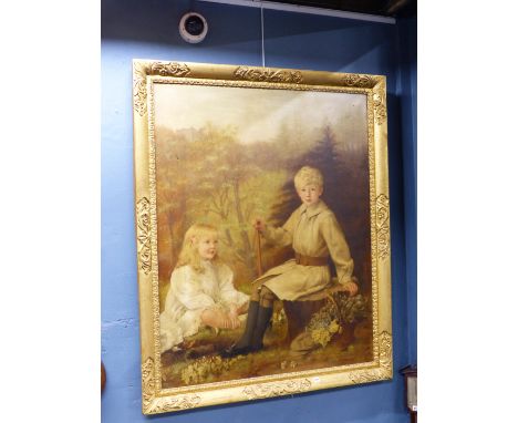 EDITH SCANNELL (1852-1940), A PORTRAIT OF TWO CHILDREN, JOHN AND ROWLAND BURDON, OIL ON CANVAS, SIGNED LOWER RIGHT, INSCRIBED