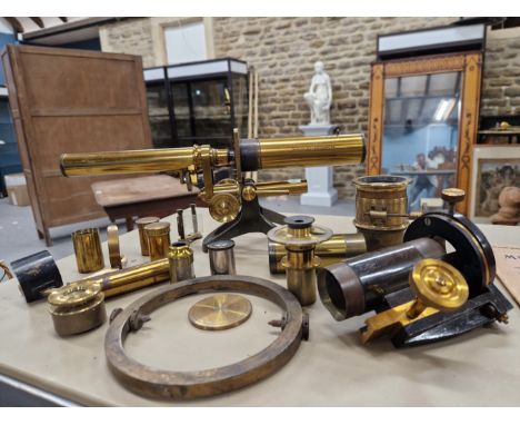 A DAVON NO 5 MICROSCOPE WITH ITS STAND, A DAVON MICRO-TELESCOPE, BOTH WITH VARIOUS PARTS,  THE OAK BOXES CONTAINING SEVEN SEP