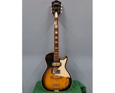 A HARMONY STRATATONE SIX STRING GUITAR, MODEL NO. H47 IN ITS WOODEN CASE