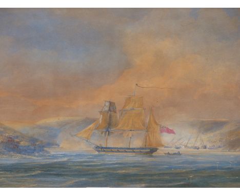 ENGLISH SCHOOL, A SHORELINE ACTION WITH SOLDIERS ON ONE BANK AND RESCUES FROM THREE SINKING SHIPS ON THE OTHER, A BRITISH WAR