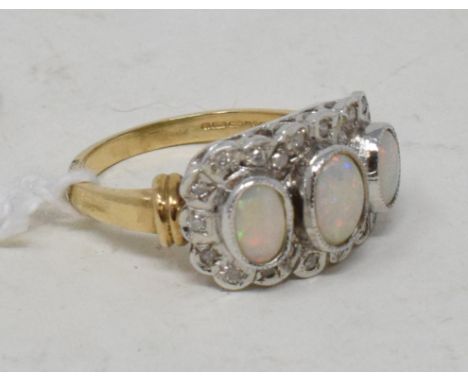 A 9ct gold, opal and diamond cluster ring, approx. ring size Q 