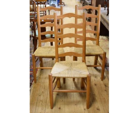 A set of six oak ladder back dining chairs on tapering front legs (6) 