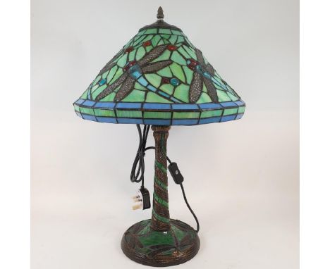 A Tiffany style lamp, decorated dragonflies, 55 cm highModern 