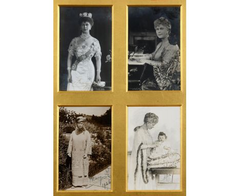 Royalty interest: Mary of Teck (1867-1953), Queen Consort and wife of King George V, four portrait postcard type images, sign