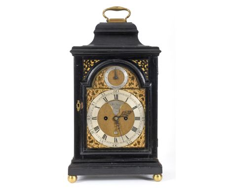 A bracket clock, the 17 cm arched square brass dial signed Wm Smith, London, on a silvered tablet to the matt centre, also wi