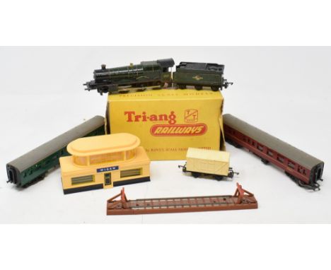 A Tri-ang TT gauge Windsor Castle locomotive and tender, a T90 tank locomotive, assorted coaches, wagons and other rolling st