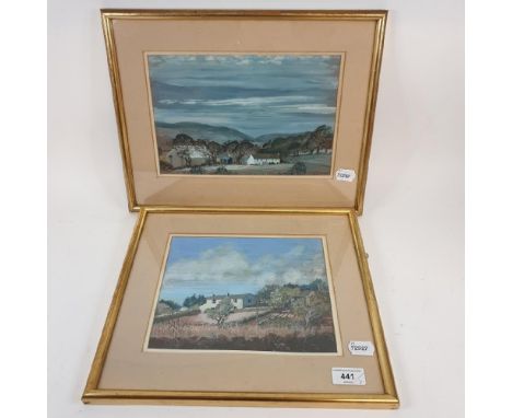 Norman Baines, Evening light Marazion, gouache, signed, 19 x 23 cm, and its pair (2) 