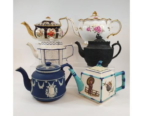 A Royal Crown Derby Royal Pinxton Roses teapot and cover, and assorted 19th century teapots, most with damages (box) 