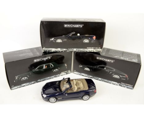 Three Minichamps 1:18 scale model cars, comprising Mercedes-Benz SL Class - 2001, Bentley Arnage - T and Bentley Continental 