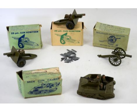 Britain's Royal Artillery Gun and Ammunition n1263, Bren Gun Carrier with Crew, Gun Howitzer x 2, all boxed (4)