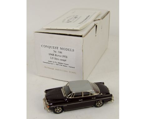 Conquest Models 1:43 scale model Nr. 106 1968 Rover P5B 3.5 litre coupe, in Bordeaux red and Silver Birch, page 26 of booklet