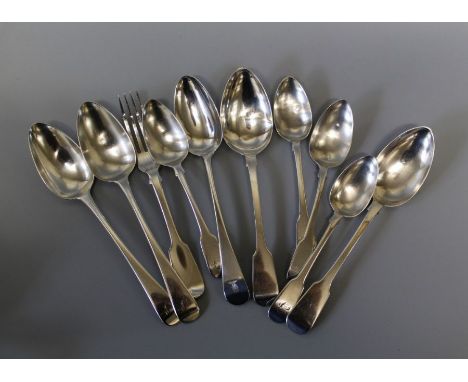A selection of Regency and later tableware, all marked for London. Comprising a pair of Hanoverian silver sterling spoons, ma