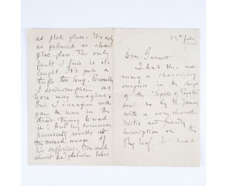 CONRAD, Joseph (1847-1924). Autograph letter, signed ("J. Conrad"), to [Edward] Garnett, [n.p.], 13 February [1897]. Six-page