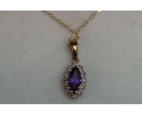 9ct Gold amethyst &amp; diamond necklace