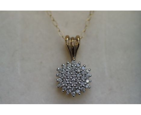 9ct Gold necklace &amp; diamond cluster pendant 