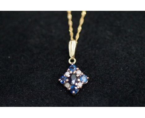 9ct Gold chain &amp; pendant set with diamond &amp; sapphires