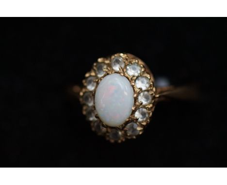 9ct Gold ring set with opal &amp; white stones Size M 