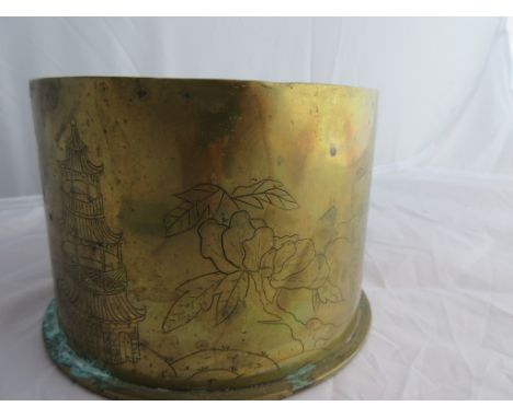 Trench Art: a First World War German brass part Shell Casing, dated November 1916, Porte Magdeburg, cut down to form a plante