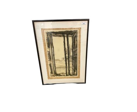 Sir Muirhead Bone (1876-1953) signed lithograph, ruins of Ypres, signed in pencil in glazed frame, image 34 x 28cm