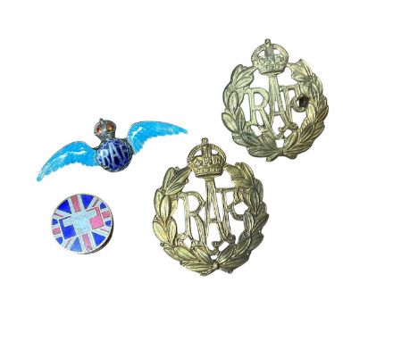 Second World War silver and enamel RAF sweetheart brooch and other military badges.