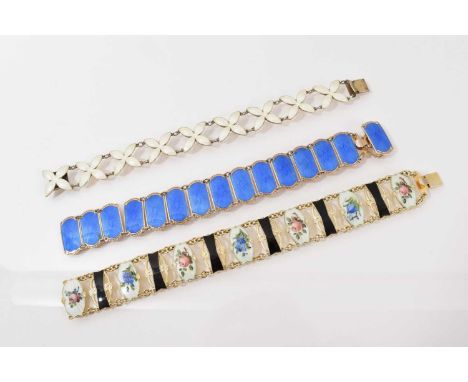 Three Norwegian silver and enamel bracelets, one by Bernard Meldahl and two by Ivar T. HothWhite floral bracelet by Bernard M