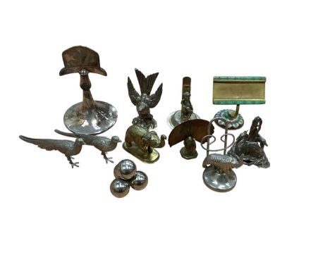 Collection of silver-plated menu holders, propelling pencils and other objet vertu