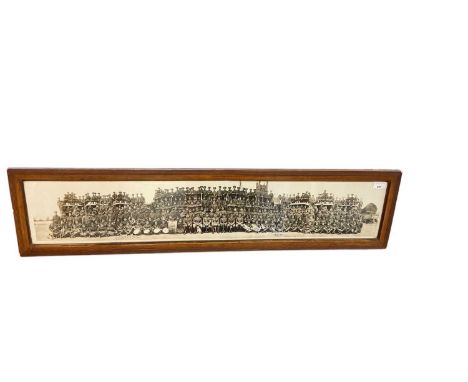 First World War regimental photograph, dated August 1915 in glazed frame, image 104 x 19.5cm