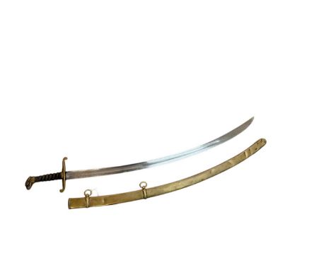 19th century mounted bandman's sabre with brass eagle's head pommel, shagreen covered grip and brass re-curving crossguard, c