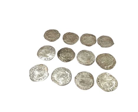 G.B. - Charles I silver hammered coins, Shillings m/m tun 1636-38 bust 4 x 12 (N.B. Mixed grades Fair-GF) (12 coins)
