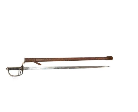 George V Royal Artillery Officers sword retailed by Harrods, London with regulation three bar hilt, shagreen grip, etched bla
