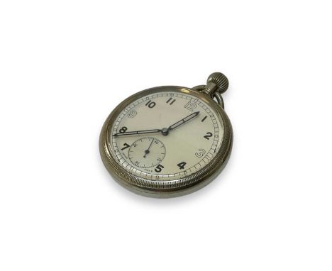 Second World War British military pocket watch with Arabic numeral dial, blued steel hands and subsidiary seconds, rear of ca