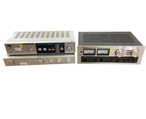 Sanyo stereo integrated amplifier JA 220 together with Trio Stereo integrated amplifier KA-405 and Rotel control amplifier RC