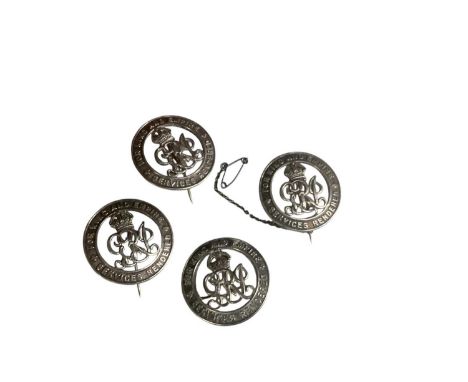 Four First World War Silver War Badges numbered- RAF7470, 194601, RN39060 and B42831 (4).