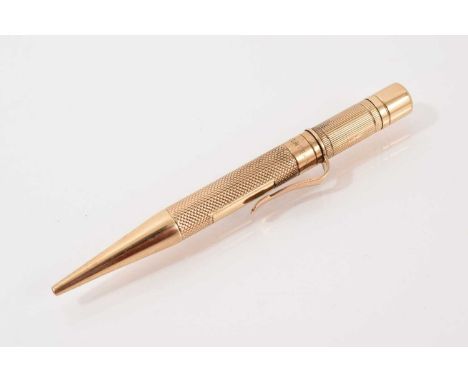 Vintage 9ct gold propelling pencil by S. Mordan &amp; Co. with engine turned decoration (London 1923)Weight 19.3 gramsOverall