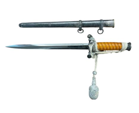 Nazi Wehrmacht 1935 pattern officers' dress dagger with silver plated pommel and crossguard, orange celluloid grip, plain bla