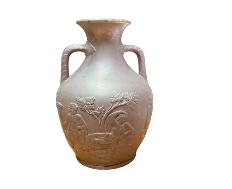 Amphora type vase decorated with figures and Cupid, 23.5cm high