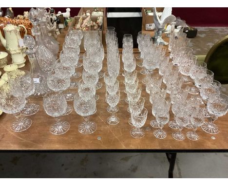 Collection of crystal glassware by Thomas Webb and Edinburgh Crystal including Decanters, wine glasses, brandy balloons, tumb