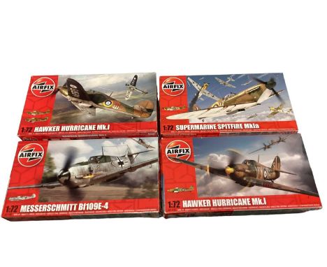 Airfix Scale 1:72 Supermarine Spitfire MK1a No.A01071A, Hawker Hurricane Mk.1 No.A02067 (x2) &amp; Messerschmitt Bf109E-4 No.