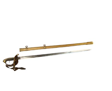 Victorian 1845 Pattern Infantry Officers' sword with pierced brass Gothic hilt, original leather liner to guard and dress kno