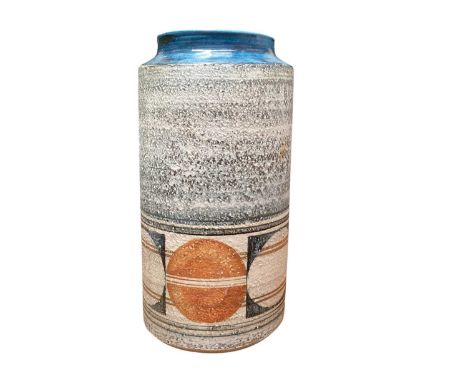 Troika pottery cylindrical vase, 19.5cm high